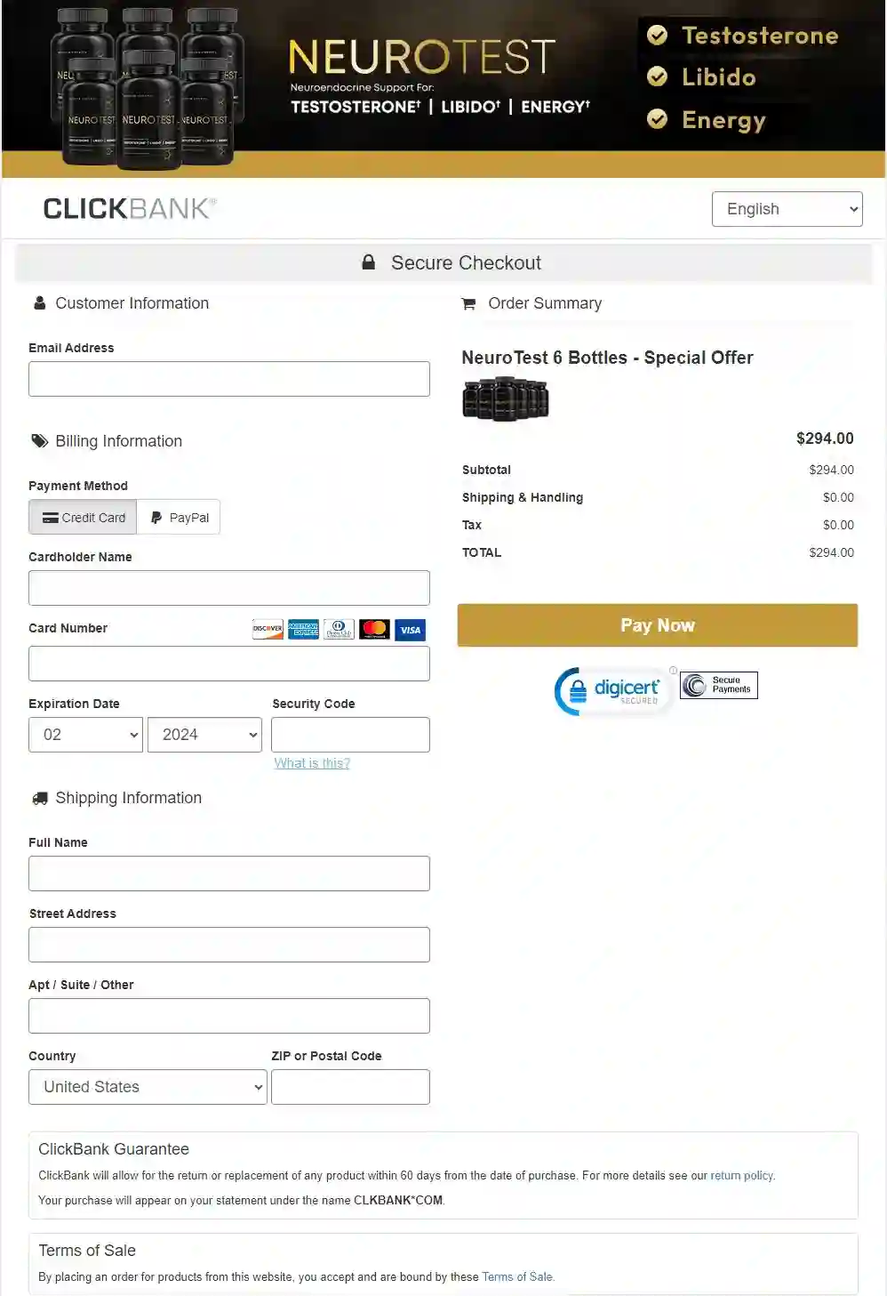 neurotest checkout page